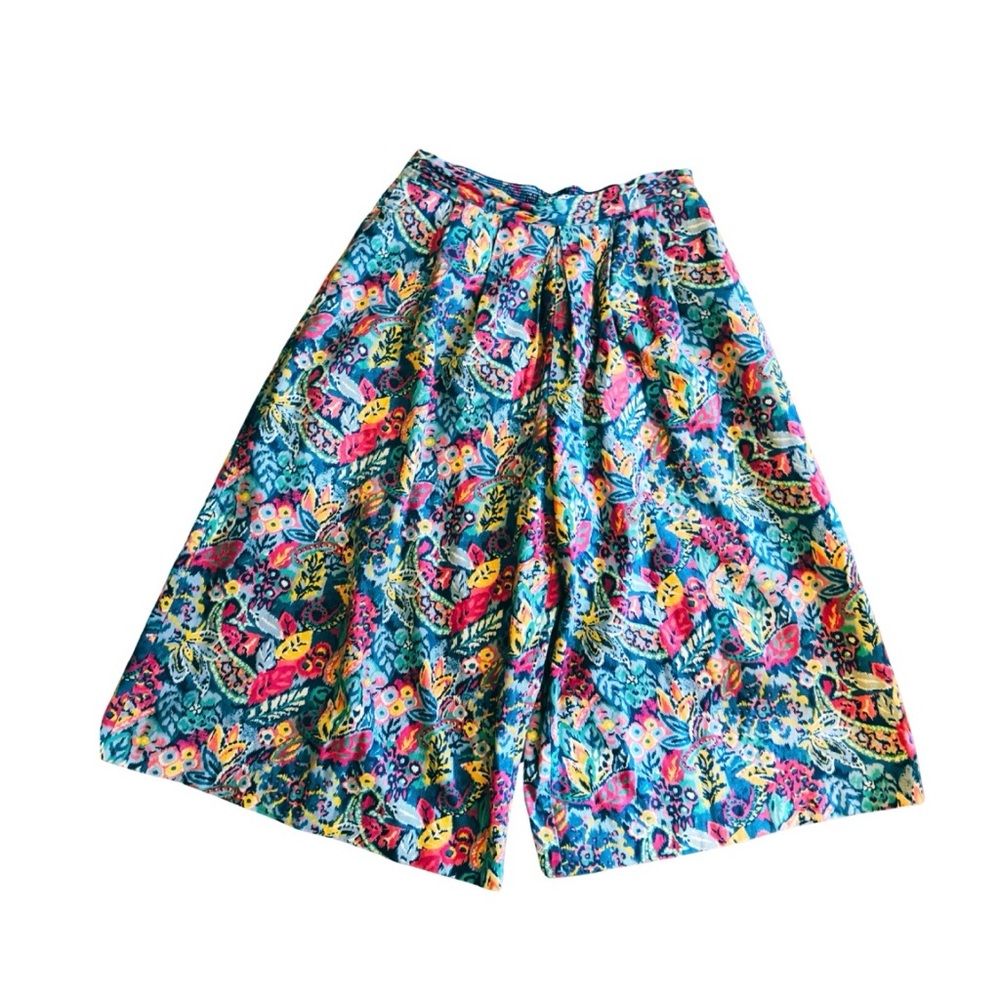 Vintage 80s Wide Leg Culotte Floral Corduroy Pants Sz‎ 14